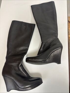 Banana Republic Black Leather Wedge Knee-High Boots
